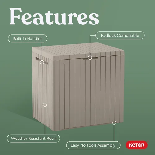 Miniatura 4 de Keter City - Caja de almacenamiento exterior de resina de 30 galones y mesa auxiliar de muebles de patio para accesorios de piscina y jardín