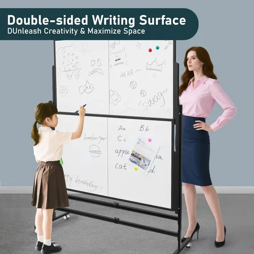 Miniatura 4 de Pizarra blanca grande de borrado en seco de 72 x 60 pulgadas Caballete de pie ajustable en altura con ruedas Tablero magnético de doble cara