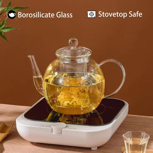 Miniatura 6 de Wlasss 1530 ml/52 oz Tetera grande de vidrio con infusor extraíble, tetera transparente segura para estufa para té de hojas sueltas y té