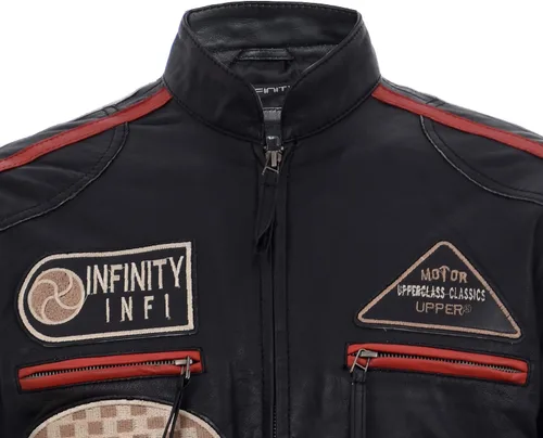 Miniatura 4 de Chaqueta de motociclista de cuero de napa negra Real Racing para hombre