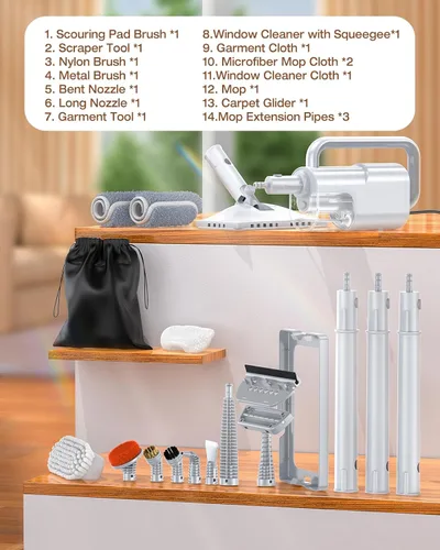 Miniatura 9 de LABIGO Trapeador de vapor 10 en 1 con limpiador de vapor de mano desmontable, tanque de 350ml, calentamiento en 10s, limpiador de vapor de 248°F