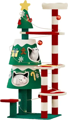 Miniatura 2 de YARUOMY Árbol de Navidad para Gatos, Torre para Gatos de Interior con 2 Condominios para Gatos, Poste Rascador Engrosado para Gatos, Lindos Muebles