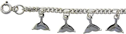 Miniatura 2 de Pulsera colgante de plata de ley con dije de cola de ballena para mujer, gotas de 0.472 in, se adapta a muñecas de 7 a 8 pulgadas, Metal