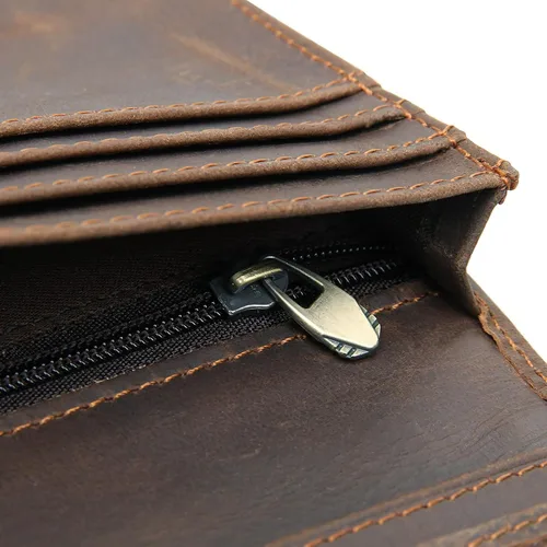 Miniatura 6 de Cartera larga para hombre, doble pliegue, piel de vaca de grano superior, estampado de cocodrilo, múltiples ranuras para tarjetas., Marrón, Vogue