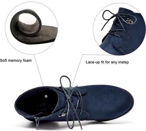 Miniatura 3 de VJH confort Botines para mujer, con cordones, punta redonda, cómodos, de tacón bajo, con cremallera lateral
