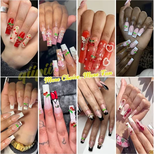 Miniatura 4 de 40 dijes de uñas de cereza 3D con diamantes de imitación para arte de uñas, gemas brillantes con brillantina para uñas, rebanadas de uñas kawaii