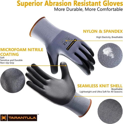 Miniatura 2 de Tarantula Guantes de trabajo de seguridad para uso general, recubiertos de nitrilo, 12 pares, guantes de nailon transpirable de punto sin costuras