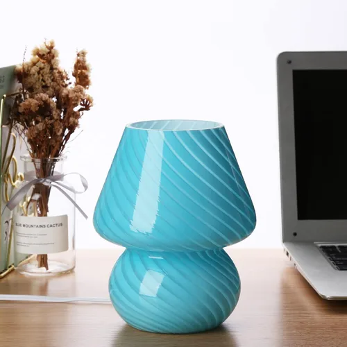 Miniatura 15 de Lámpara de Hongo, Lámparas de Mesa de Noche de Cristal Verde Murano Vintage Pequeñas de Mesita de Noche Lámpara de Escritorio Luz en Espiral
