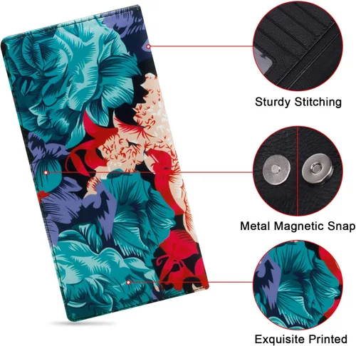 Miniatura 77 de HUA ANGEL Billetera para mujer, ultra delgada y delgada, con bloqueo RFID, tarjetero de crédito, doble embrague, carteras largas, regalo para A-ámbar