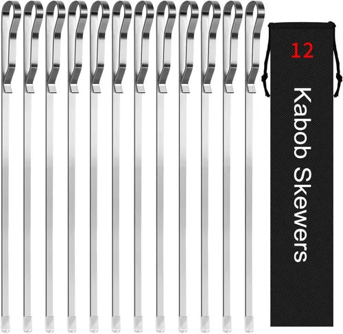 Miniatura 7 de Estante para brochetas de kebab - Estante de barbacoa de acero inoxidable compatible con brochetas de madera, redondas, metálicas, planas o de bambú