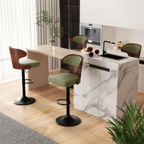 Miniatura 14 de Nalupatio Juego de 1 taburete de bar con altura ajustable de 24.5 a 33.5 pulgadas, taburetes de bar giratorios de madera curvada con respaldo