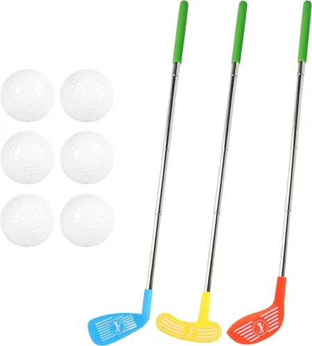 El juego de 9 piezas de mini golf de plástico para niños incluye 3 palos de golf escalables y 6 pelotas para niños pequeños, regalos de fiesta de