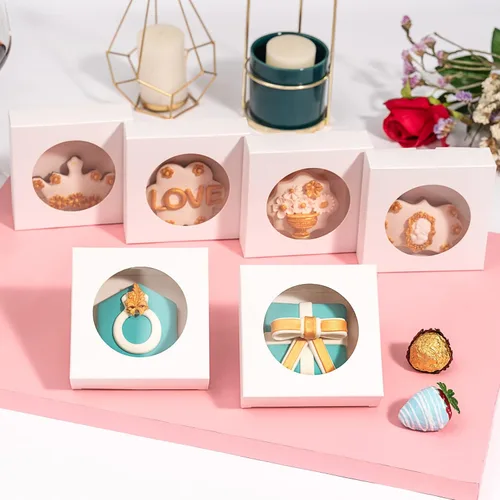 Miniatura 6 de RomanticBaking Cajas de galletas de San Valentín con ventana de 4 3/8 pulgadas x 4 3/8 pulgadas x 1 1/5 pulgadas, paquete de 100 cajas de regalo