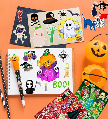 Miniatura 4 de Calcomanías de Halloween, recuerdos de fiesta de Halloween, 36 hojas de calcomanías navideñas, decoración de fiesta de Halloween, manualidades