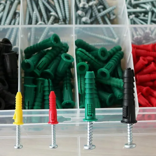 Miniatura 7 de T.K.Excellent Kit de anclajes y tornillos de plástico para paneles de yeso, juego de tornillos surtidos de anclajes acanalados, kit de anclaje