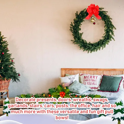 Miniatura 7 de Poen 30 Piezas Lazos de Tirar de Navidad para Envolver Regalos de 5 Pulgadas Lazos de Tirar de Cinta Grandes Rojos para Bolsa de Regalo