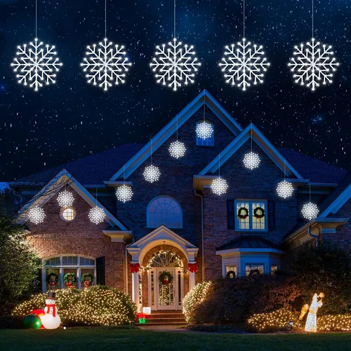 Miniatura 8 de Luces de Navidad Brightown estilo carámbano para exterior - Enchufe de 3.2 m, 5 gotas, 240 LED, luz de ventana con forma de copo de nieve con 8