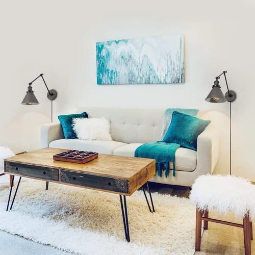 Miniatura 6 de LNC Lámpara de pared con brazo oscilante, moderna lámpara de pared enchufable, ajustable, estilo granja, plata envejecida cepillada (paquete de 2)