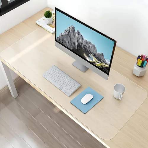 Miniatura 10 de NATRKE Vade de escritorio transparente grande, 27.6"x15.7" de plástico, protector de escritorio para computadora, tapete de PVC con bordes redondos