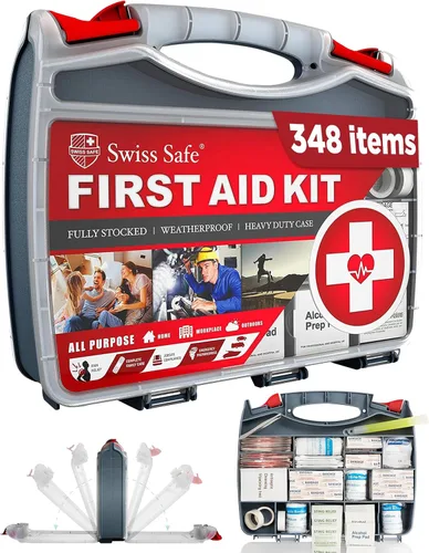 Miniatura 10 de Swiss Safe Kit de emergencia para automóvil 2 en 1 Cables de puente de alta resistencia de 12 pies y kit completo de primeros auxilios