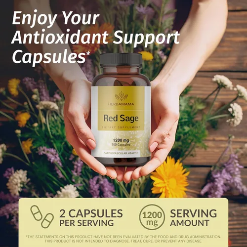 Miniatura 2 de HERBAMAMA Cápsulas de suplemento de salvia roja, 1200 mg de raíz de salvia roja (Dan Shen) para apoyo antioxidante, suplemento vegano, sin OMG