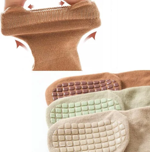 Miniatura 5 de Exegawe Calcetines antideslizantes para niños pequeños, bonitos calcetines de bebé con puños de cuello redondo, 5 pares