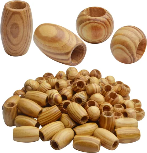 Miniatura 10 de Cuentas espaciadoras de madera natural, 100 cuentas de tubo sin terminar de agujero grande para decoraciones hechas a mano, pulseras, colgantes