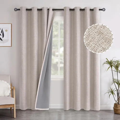 Miniatura 15 de YoungsTex - Cortinas opacas de lino para dormitorio, oscurecimiento de la habitación, cortinas con textura de lino, paneles con aislamiento térmico