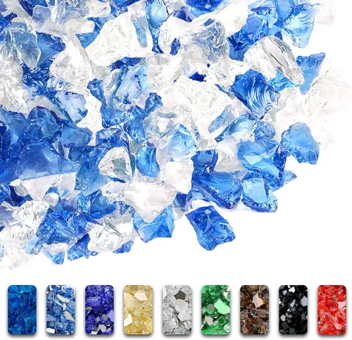 Miniatura 10 de GRISUN Vidrio de fuego azul océano Pacífico para hoguera, 10 libras 1/2 pulgada rocas de vidrio templado para chimenea natural o propano, seguro