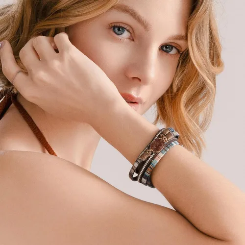 Miniatura 253 de FANCY SHINY - Pulsera de cuero estilo bohemio, pulsera de cuentas de cristal con cierre magnético, regalos de joyería para mujer