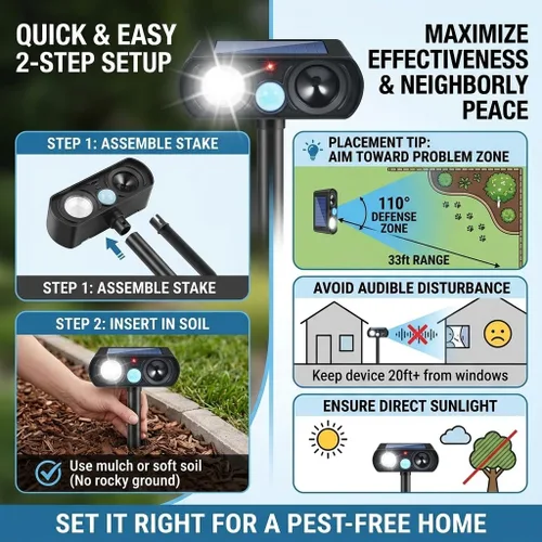 Miniatura 9 de 2026 Upgraded Sonic Fortress Pro Deer Repellent Devices,4Pack Feral Cat Deterrent Outdoor Solar Ultrasonic Animal Repellent with Motion Sensor&Flash