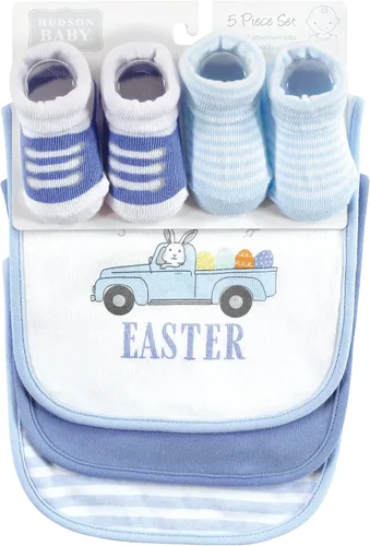 Miniatura 298 de Hudson Baby Conjunto de babero y calcetines unisex de algodón para bebé