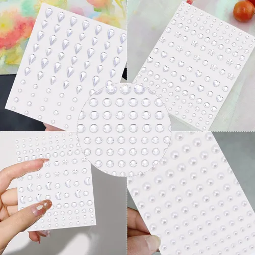 Miniatura 4 de SAOROPEB 5 hojas de gemas para la cara, calcomanías autoadhesivas para ojos, cuerpo y uñas, diamantes de imitación de cristal arcoíris para mujeres