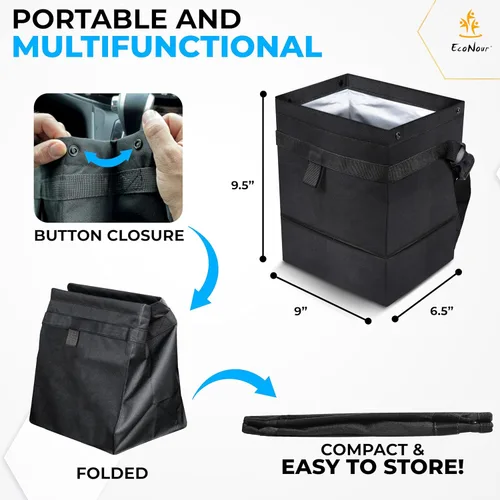 Miniatura 4 de EcoNour Bolsa de basura plegable para automóvil, bolsa de basura y bote de basura impermeable para automóvil, a prueba de fugas, respaldo de asiento