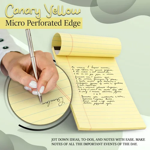 Miniatura 7 de Emraw Jr. - Bloc de notas legal con rayas anchas. Borde perforado. 5 "x 8" amarillo canario, universal, tamaño junior, 50 hojas por bloc