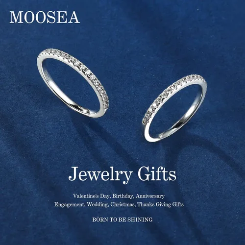 Miniatura 5 de MOOSEA Alianza de boda de moissanita de media eternidad para mujer, 0.2-0.3 quilates de color D, claridad VVS1, anillos apilables finos de diamantes