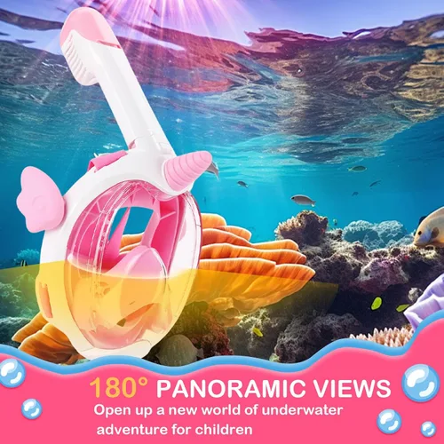 Miniatura 3 de Máscara de esnórquel para niños de cara completa, equipo de esnórquel para niños, máscara de buceo con vista panorámica de 180°, juego de esnórquel