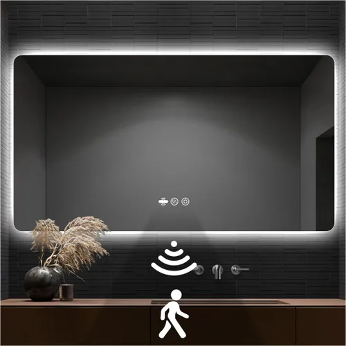 Miniatura 30 de Espejo LED Negro para Baño, 32"x24" Espejo de Baño Inteligente con Luces, Sensor de Movimiento, Antivaho, Regulable Sin Escalones y 3