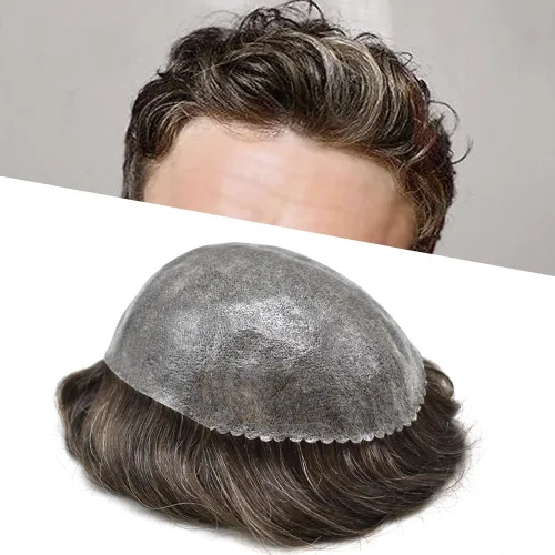 Miniatura 22 de Toupee - Cabello humano para hombre, 64 colores, transparente, piezas de pelo de piel de polietileno para hombres, sistema de reemplazo de cabello