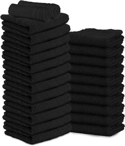 Miniatura 13 de Toallas de salón – Paquete de 50 toallas de mano negras 100% algodón Toalla de spa – 16x27 pulgadas Altamente absorbable Toallas faciales