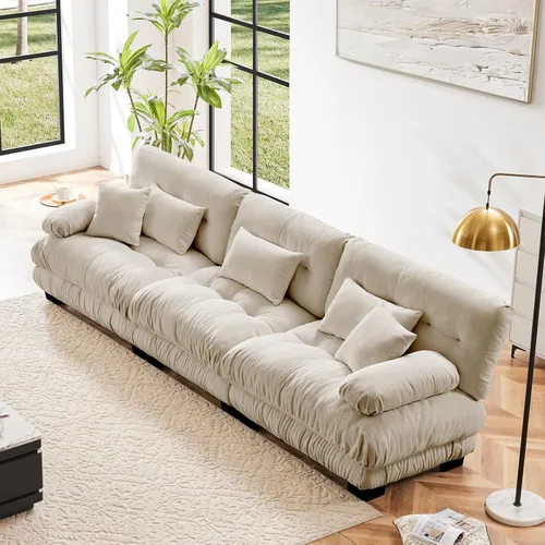 Miniatura 103 de Sofá modular de gran tamaño de 94 pulgadas, sofás seccionales grandes de color beige y blanco para sala de estar, juego de sofá de terciopelo, sofás