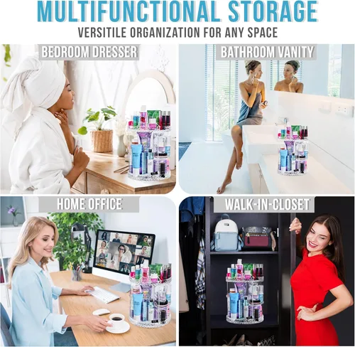 Miniatura 5 de Sorbus Organizador de maquillaje giratorio de 360º, organizador de cosméticos giratorios, estantes ajustables para maquillaje, perfumes y artículos
