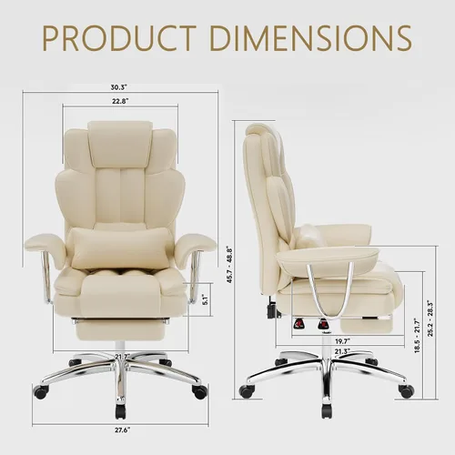 Miniatura 2 de Silla de oficina grande y alta con reposapiés, silla de oficina ergonómica reclinable, respaldo alto, silla de oficina ejecutiva para personas Beige