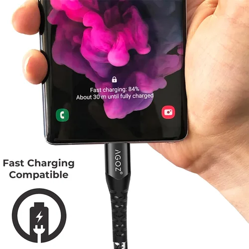 Miniatura 3 de AGOZ Paquete de 3 cables USB C de 4 pies 6 pies 10 pies, cable trenzado para Samsung Galaxy S26 S25 S24 S23 S22 S21 A15 A16 A17 A36 A54, Motorola
