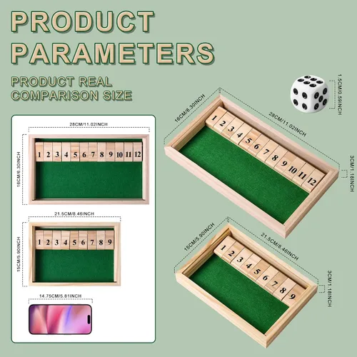 Miniatura 2 de AIUAZA Juego de dados Shut the Box, Juegos de mesa de madera para 2 personas, Competitivo, tradicional para bares, viajes, familia, diversión Batalla