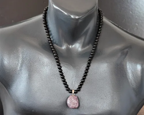 Miniatura 21 de Colgante de turmalina cruda natural, Collar de cuentas de ónix negro genuino, Collar de piedra negra, Collar de piedras preciosas, Cuentas de 0.315