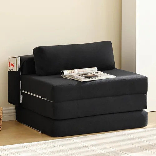 Miniatura 17 de Tiita Sofá cama plegable tamaño individual, colchón convertible con almohada, colchón de pana gruesa para el suelo, sofá cama con bolsillo lateral