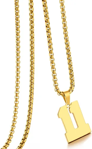 Miniatura 132 de Collar de Número Dorado para Hombre, Cadena de Acero Inoxidable con Colgante de Número para Atletas, Joyería Deportiva Personalizada para Niños