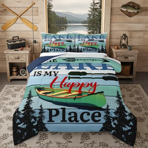 Miniatura 30 de Juego de ropa de cama King para casa del lago, juego de edredón de paleta de madera retro para regalos para amantes del lago, inserto de edredón