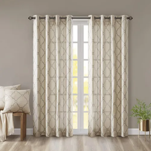 Miniatura 13 de Madison Park Saratoga - Cortina individual para ventana con filtro de luz, estampado de calado, 1 panel con ojales en la parte superior, para sala